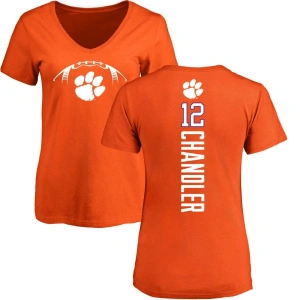 Women's Bubba Chandler Orange Football Backer V-Neck T-Shirt